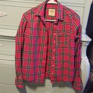 Hollister Pink Plaid Button Up